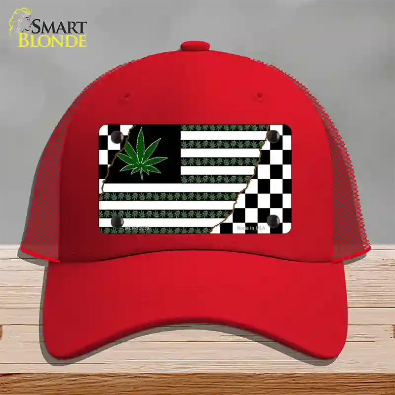 Weed American Racing Flag Novelty License Plate Hat Tag Mesh / Red