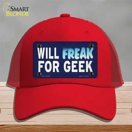 Will Freak For Geek Novelty License Plate Hat Tag Mesh / Red