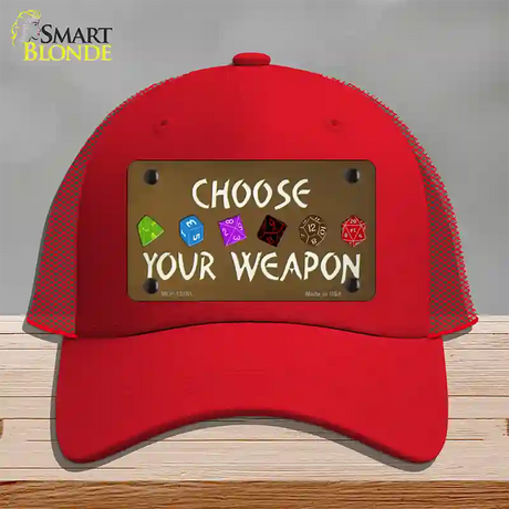 Choose Your Weapon Novelty License Plate Hat Tag Mesh / Red