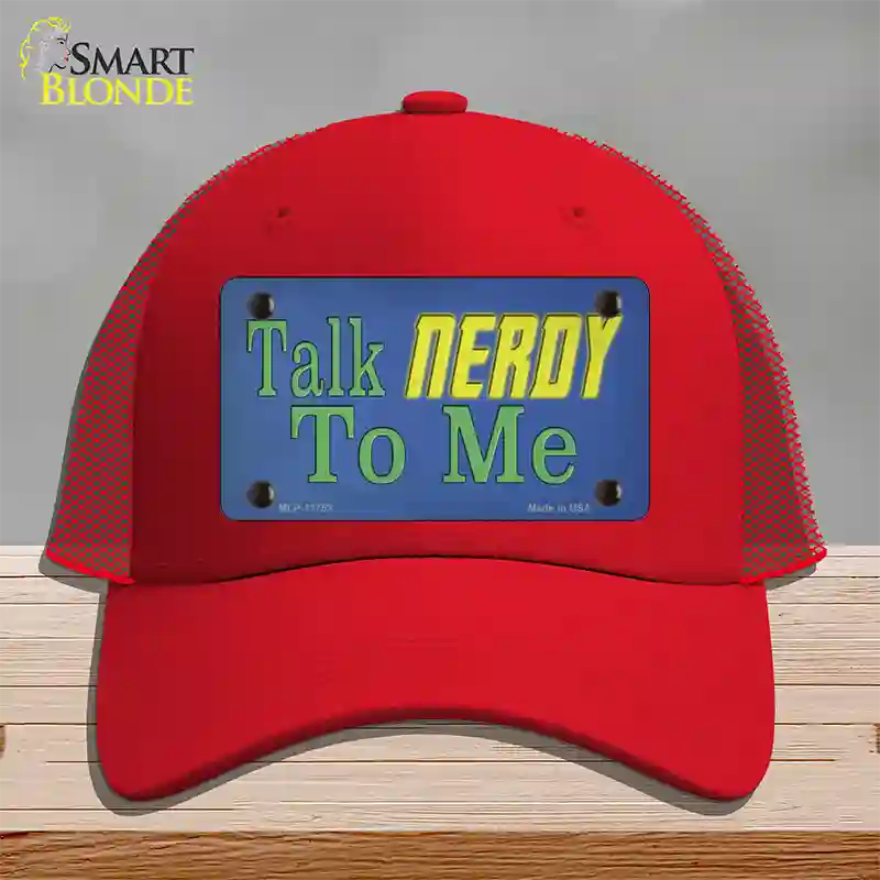 Talk Nerdy To Me Novelty License Plate Hat Tag Mesh / Red