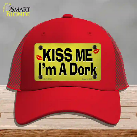 Kiss Me Im A Dork Novelty License Plate Hat Tag Mesh / Red