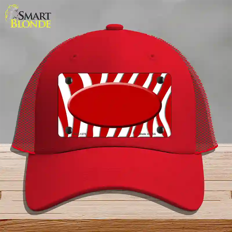 Red White Zebra Center Oval Novelty License Plate Hat Mesh / Red