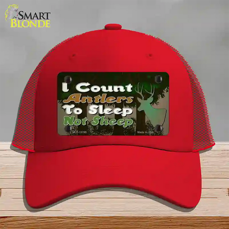 I Count Antlers To Sleep Novelty License Plate Hat Tag Mesh / Red