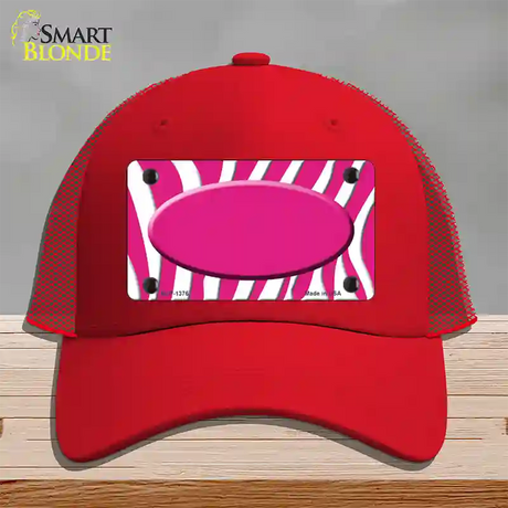 Hot Pink White Zebra Center Oval Novelty License Plate Hat Mesh / Red