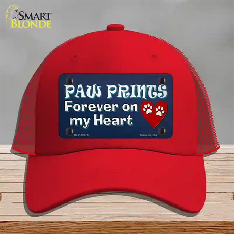 Paw Prints On My Heart Novelty License Plate Hat Tag Mesh / Red