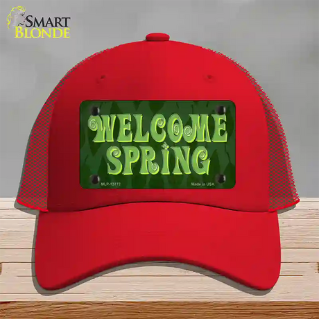 Welcome Spring Novelty License Plate Hat Tag Mesh / Red