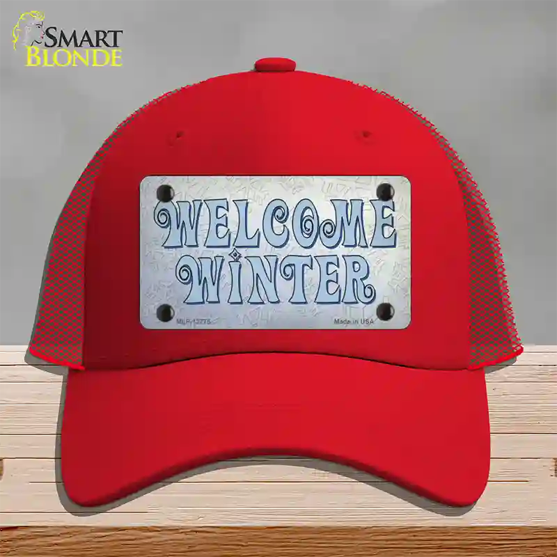 Welcome Winter Novelty License Plate Hat Tag Mesh / Red