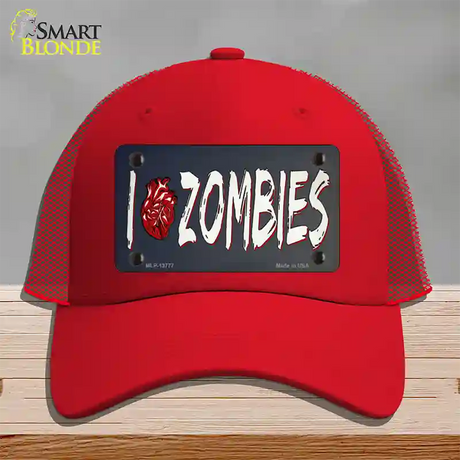 I Love Zombies Novelty License Plate Hat Tag Mesh / Red