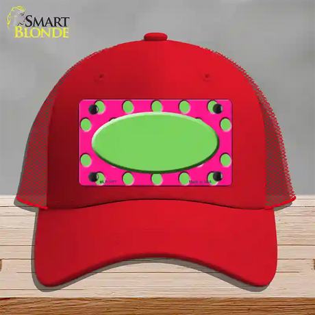 Lime Green Pink Polka Dot Lime Green Center Oval Novelty License Plate Hat Mesh / Red