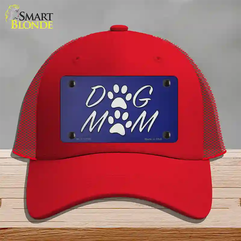 Dog Mom Novelty License Plate Hat Tag Mesh / Red