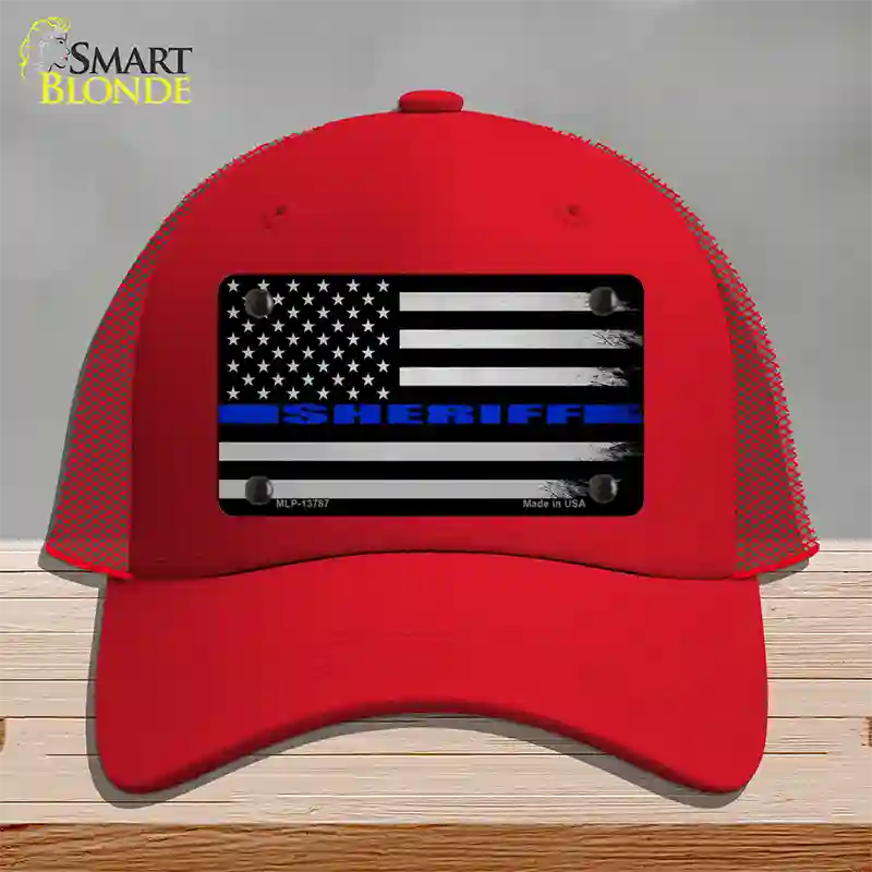 Sheriff Blue Flag Novelty License Plate Hat Tag Mesh / Red