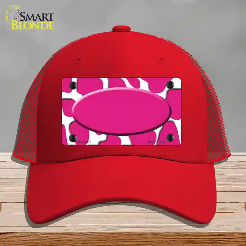 Pink White Giraffe Center Oval Novelty License Plate Hat Mesh / Red