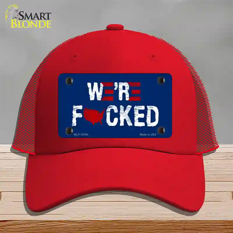 Were F*cked Novelty License Plate Hat Tag Mesh / Red