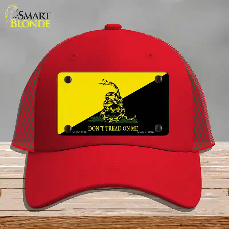 Dont Tread On Me Yellow|Black Novelty License Plate Hat Mesh / Red