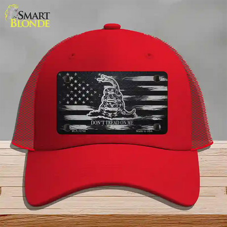 Dont Tread On Me Distressed Flag Novelty License Plate Hat Mesh / Red