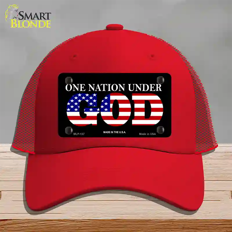 One Nation Under God Novelty License Plate Hat Mesh / Red