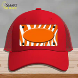 Orange White Zebra Center Oval Novelty License Plate Hat Mesh / Red