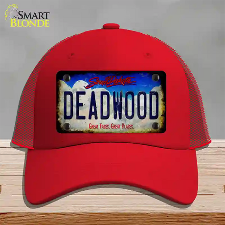 Deadwood South Dakota Rusty Novelty License Plate Hat Tag Mesh / Red