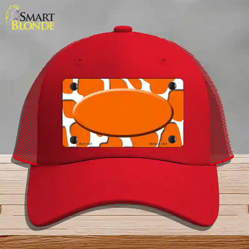 Orange White Giraffe Center Oval Novelty License Plate Hat Mesh / Red