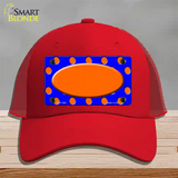 Orange Royal Blue Polka Dot Orange Center Oval Novelty License Plate Hat Mesh / Red