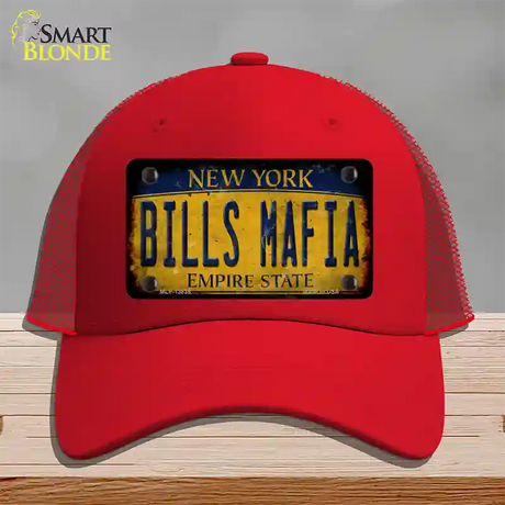 Bills Mafia New York Yellow Rusty Novelty License Plate Hat Tag Mesh / Red