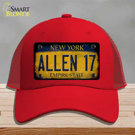 Allen 17 New York Yellow Novelty License Plate Hat Tag Mesh / Red