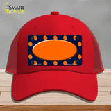 Orange Navy Blue Polka Dot Orange Center Oval Novelty License Plate Hat Mesh / Red