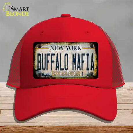 Buffalo Mafia Excelsior New York Rusty Novelty License Plate Hat Tag Mesh / Red