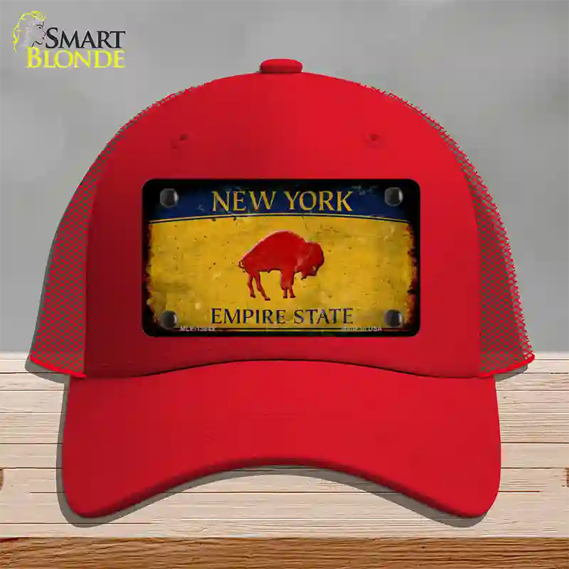 Red Buffalo NY Yellow Rusty Novelty License Plate Hat Tag Mesh / Red