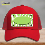 Lime Green White Zebra Center Oval Novelty License Plate Hat Mesh / Red