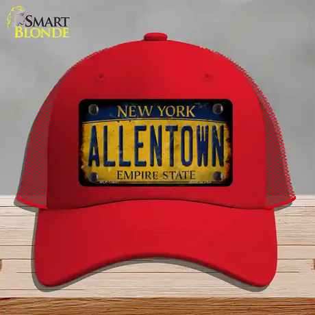 Allentown NY Yellow Rusty Novelty License Plate Hat Tag Mesh / Red