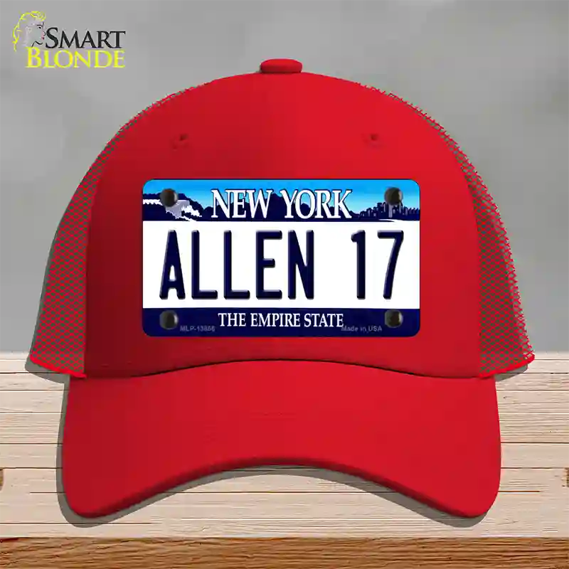 Allen 17 NY Blue Novelty License Plate Hat Tag Mesh / Red