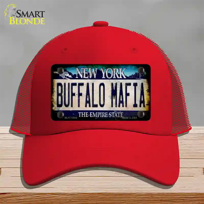 Buffalo Mafia NY Blue Rusty Novelty License Plate Hat Tag Mesh / Red