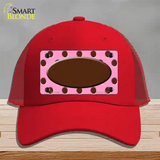 Brown Pink Polka Dot Brown Center Oval Novelty License Plate Hat Mesh / Red