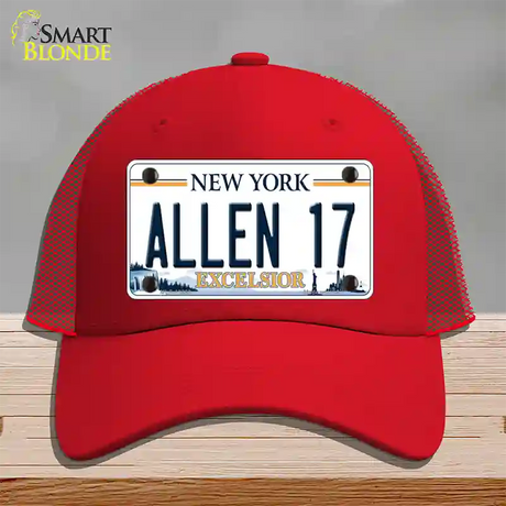 Allen 17 NY Excelsior Novelty License Plate Hat Tag Mesh / Red