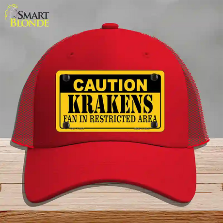 Caution Krakens Novelty License Plate Hat Tag Mesh / Red