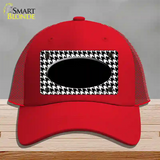 White Black Houndstooth Black Center Oval Novelty License Plate Hat Mesh / Red