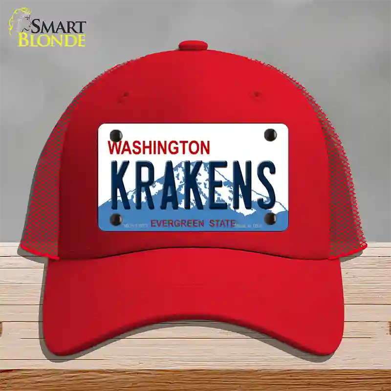 Krakens Washington Novelty License Plate Hat Tag Mesh / Red