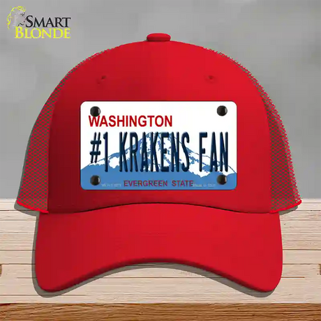 Number 1 Krakens Fan Washington Novelty License Plate Hat Tag Mesh / Red