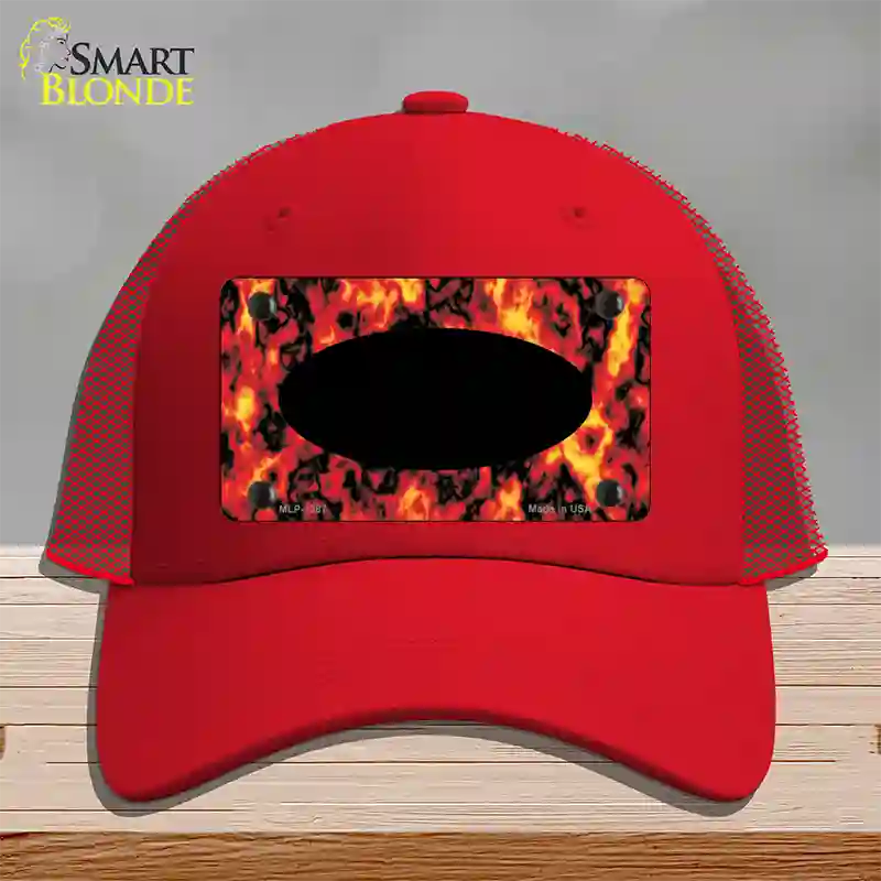 Fire Explosion With Black Center Oval Novelty License Plate Hat Mesh / Red