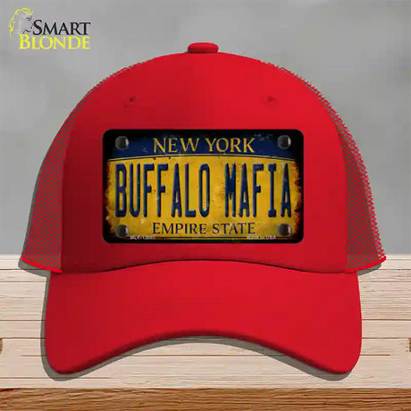 Buffalo Mafia NY Rusted Yellow Novelty License Plate Hat Tag Mesh / Red