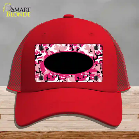 Pink Camo With Black Center Oval Novelty License Plate Hat Mesh / Red