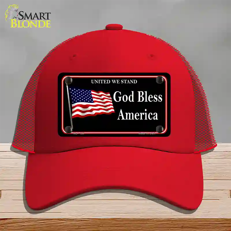 God Bless America Novelty License Plate Hat Mesh / Red