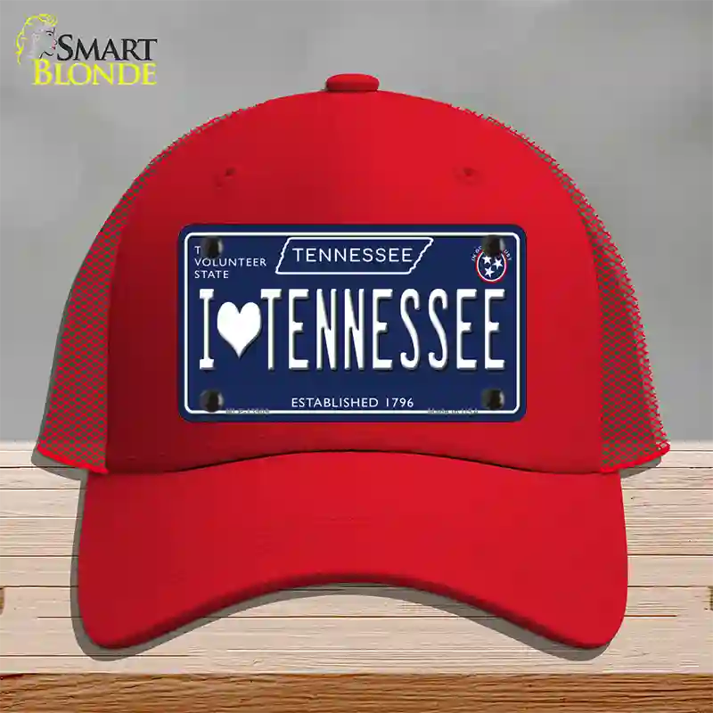 I Heart TN Tennessee Blue Novelty License Plate Hat Tag Mesh / Red