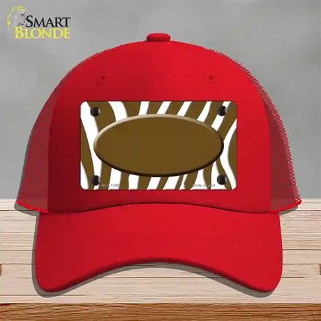 Brown White Zebra Center Oval Novelty License Plate Hat Mesh / Red