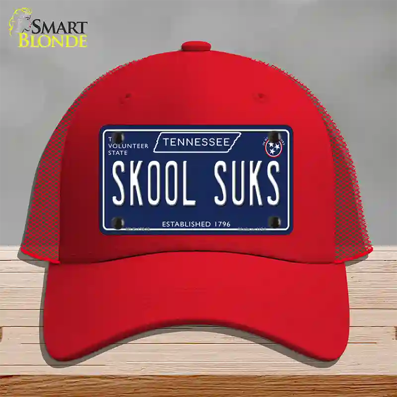 Skool Suks Tennessee Blue Novelty License Plate Hat Tag Mesh / Red