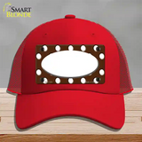 White Brown Polka Dot Center Oval Novelty License Plate Hat Mesh / Red