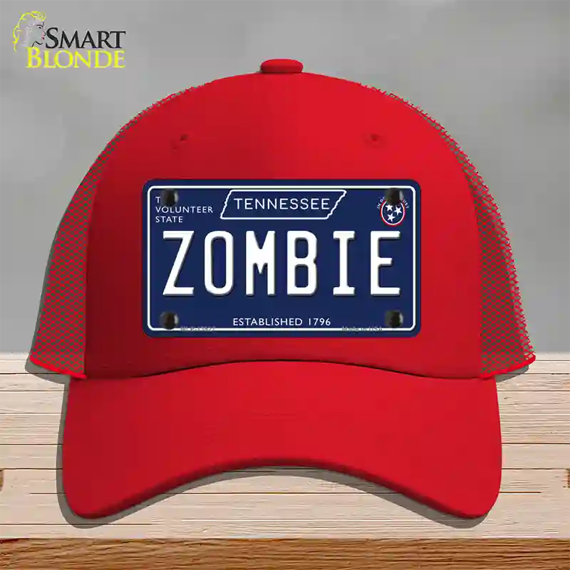 Zombie Tennessee Blue Novelty License Plate Hat Tag Mesh / Red