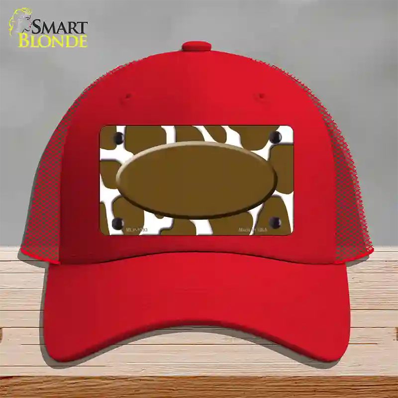 Brown White Giraffe Center Oval Novelty License Plate Hat Mesh / Red