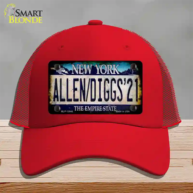 Allen Diggs 21 NY Blue Novelty License Plate Hat Tag Mesh / Red